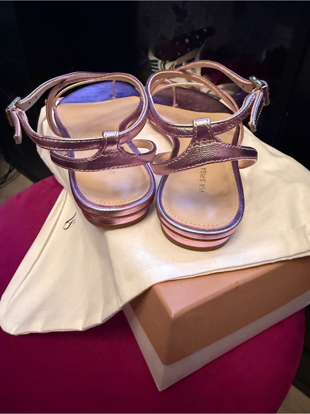 Via Spiga Metallic Rose Gold Strappy Sandals - Picture 7 of 11
